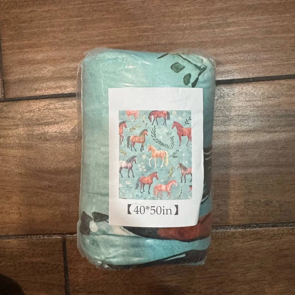 Horse Print Blanket with Floral Design 40x50